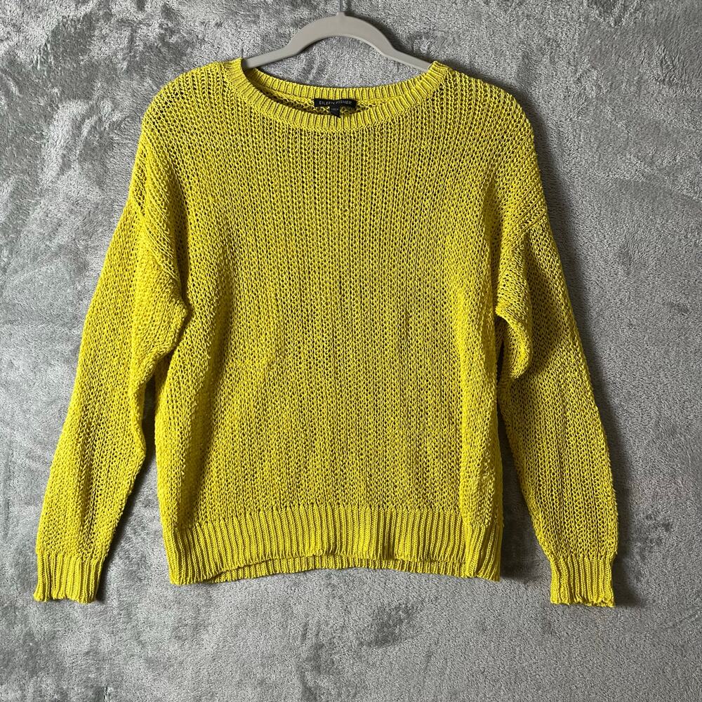 Eileen Fisher‎ Organic Linen Sweater Lightweight Open Knit Pullover Green Small